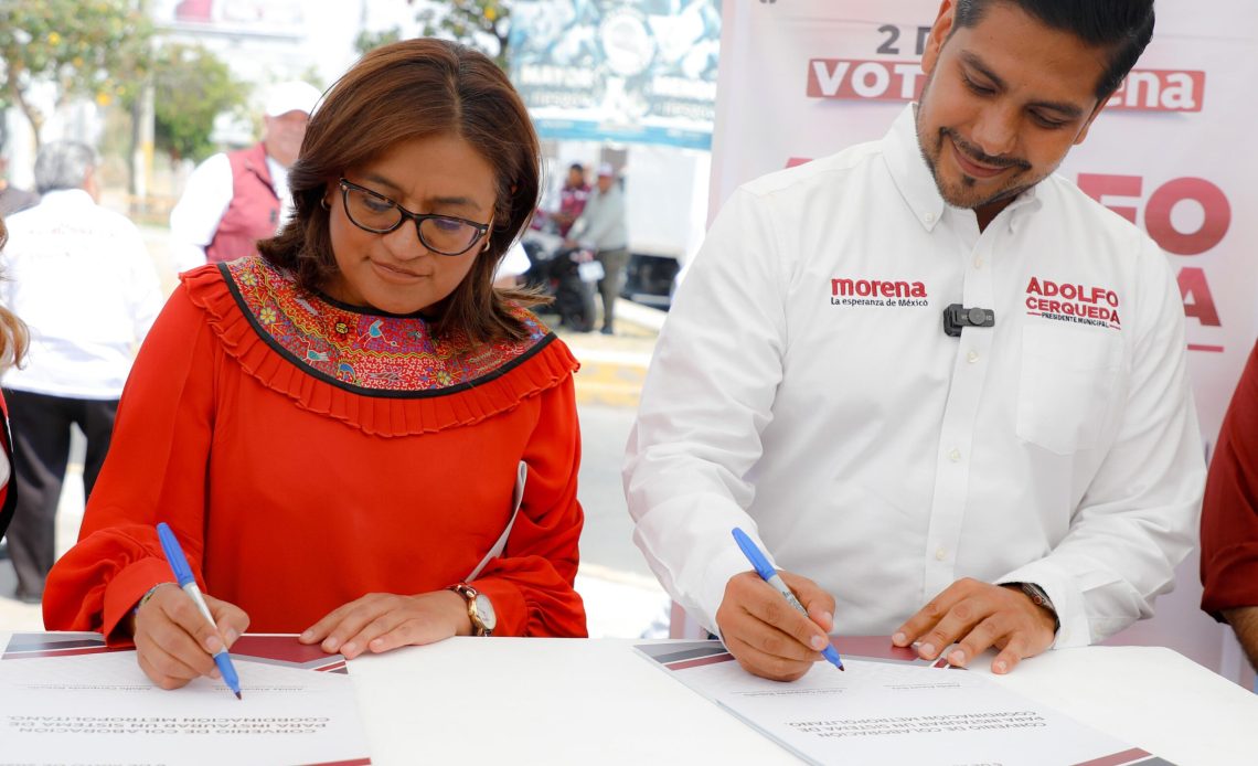 La candidata de Morena, PT y Verde recordó que ya se tiene experiencia, pues la ahora candidata al Gobierno de la CDMX, Clara Brugada Molina y Adolfo Cerqueda habrían firmado un acuerdo metropolitano, que no es común, y dio buenos resultados. FOTO: Especial