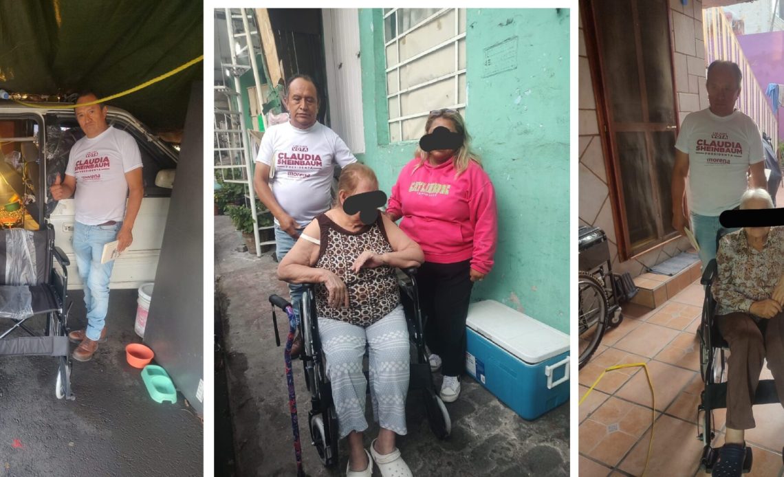 Con tal de convencer para ganar adeptos, Hannah de Lamadrid viola la ley electoral en la Ciudad de México, al entregar bienes con carácter social como son sillas de ruedas, bastones y andaderas en plena campaña electoral. FOTOS: Especial