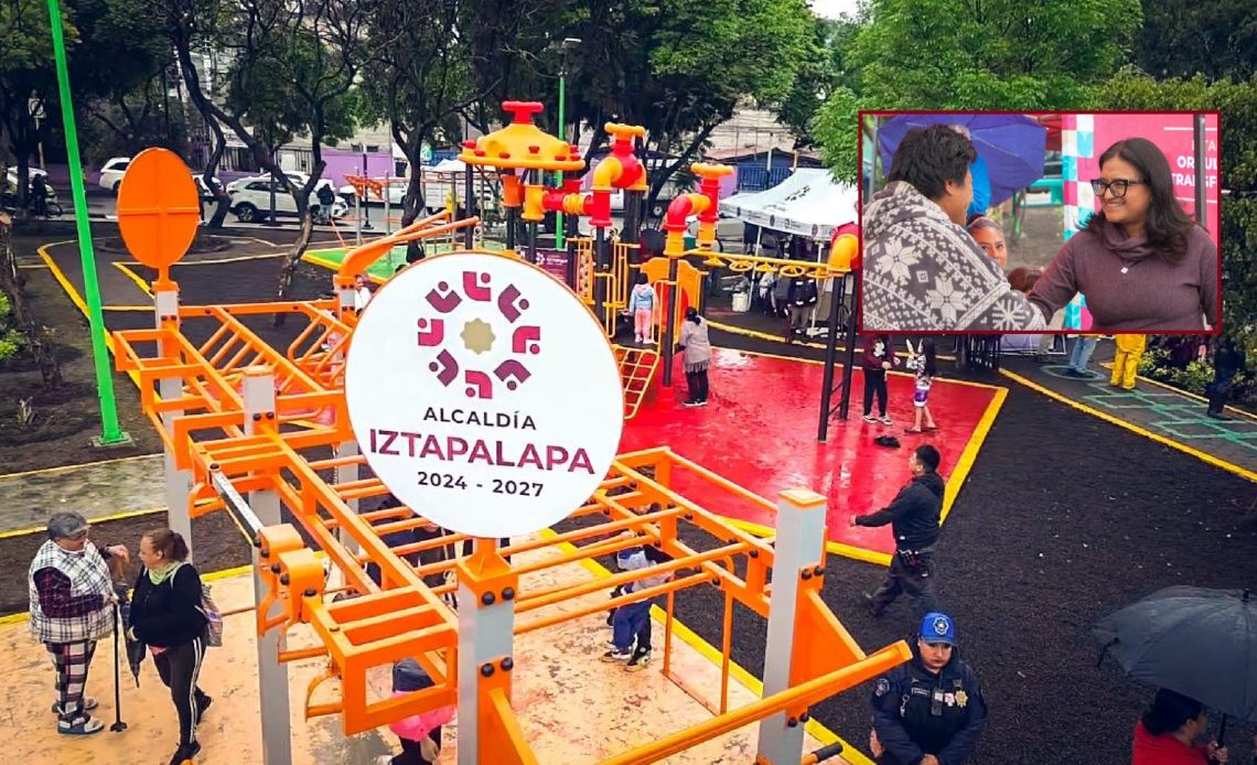 Para beneficio de toda la comunidad, pero en especial de las y los niños, la alcaldesa de Iztapalapa, Aleida Alavez Ruiz, entregó el renovado parque infantil de la colonia Ejército de Agua Prieta, fruto de la colaboración entre diversas áreas del gobierno local. FOTO: Especial