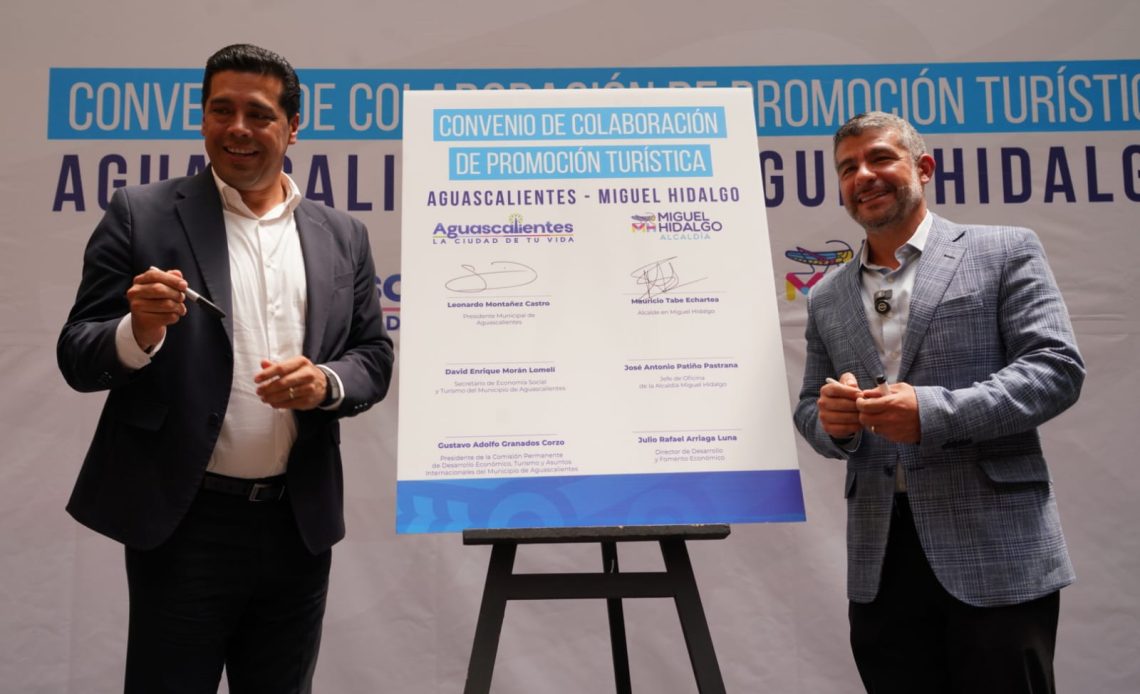 A través de un Convenio de Colaboración de Promoción Turística, la alcaldía Miguel Hidalgo y el municipio de Aguascalientes, estrecharon lazos para dar inicio a un intercambio turístico, cultural y comercial en beneficio de los habitantes de ambas entidades. FOTOS: Especial