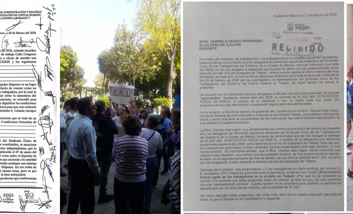 Otra vez, trabajadores de la Alcaldía Tlalpan acusaron a la edil de Morena, Gabriela Osorio de robarles dinero, de a 500 por cada uno de los 4 mil trabajadores, lo que suma 2 millones de pesos. ¿Dónde está el dinero? FOTO: Especial