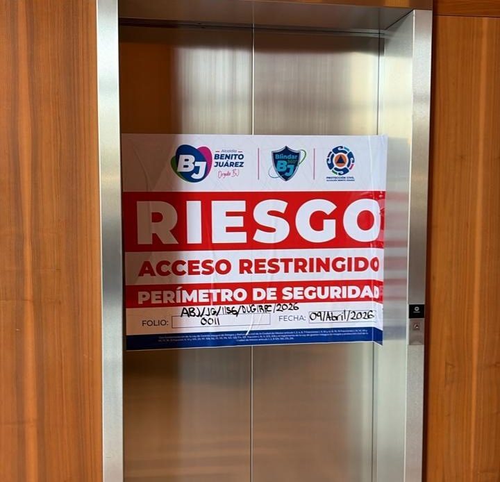 Derivado de los acontecimientos ocurridos el pasado 6 de abril en los elevadores de la Torre Residencial Mítikah, la alcaldía Benito Juárez informa que se procedió a realizar una inspección técnica el martes 7 de abril en la que se determinó restringir la operación de siete elevadores y un montacargas. FOTO: Especial