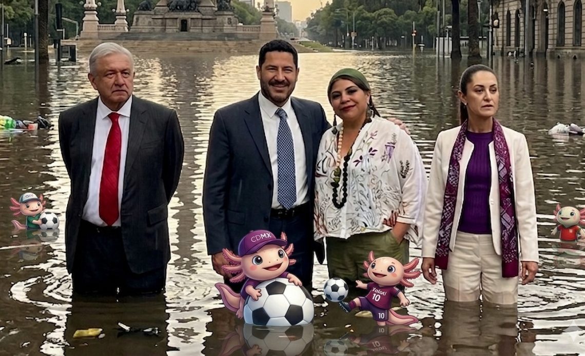 Ni los gobiernos federal de AMLO ni de Sheinbaum, ni las etapas en el GCDMX de la propia Sheinbaum y de Martí Batres se ocuparon de iniciar obra alguna con motivo del Mundial de futbol. Le dejaron todo a Clara Brugada, que hizo lo que pudo. FOTOS: Archivo - IMAGEN: modificación con IA Gemini
