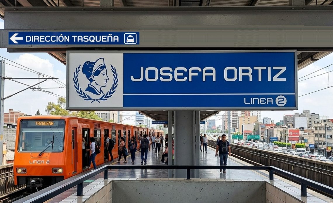 Bien podría concretarse la idea de que le cambien de nombre a la estación Villa de Cortés. Aquí les damos una propuesta de nuevo nombre: estación “Josefa Ortiz”, que le da identidad local, pues a 100 metros se ubica la colonia que lleva ese nombre. FOTO: Render IA Gemini